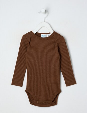 Milly & Milo Merino Long-Sleeve Rib Bodysuit, Brown product photo