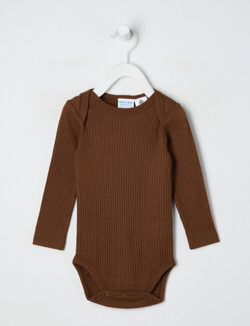 Milly & Milo Merino Long-Sleeve Rib Bodysuit, Brown product photo