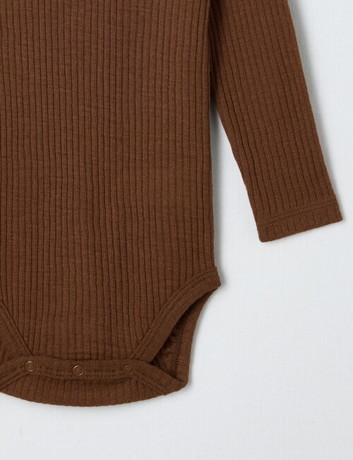 Milly & Milo Merino Long-Sleeve Rib Bodysuit, Brown product photo View 02 L