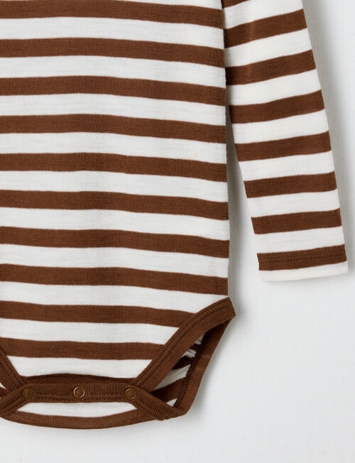 Milly & Milo Merino Long-Sleeve Stripe Bodysuit, Brown product photo View 02 L