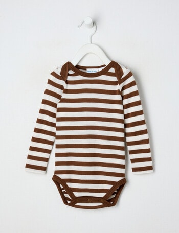 Milly & Milo Merino Long-Sleeve Stripe Bodysuit, Brown product photo