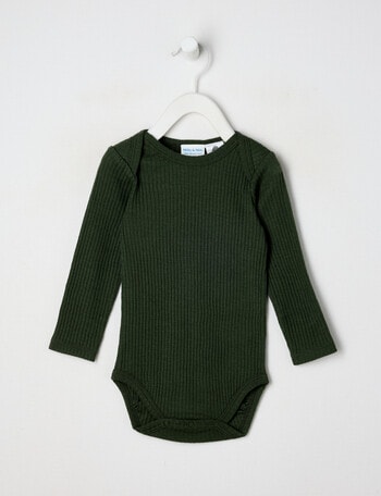 Milly & Milo Merino Long-Sleeve Rib Bodysuit, Green product photo