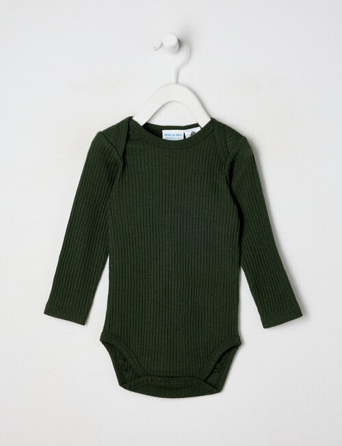 Milly & Milo Merino Long-Sleeve Rib Bodysuit, Green product photo