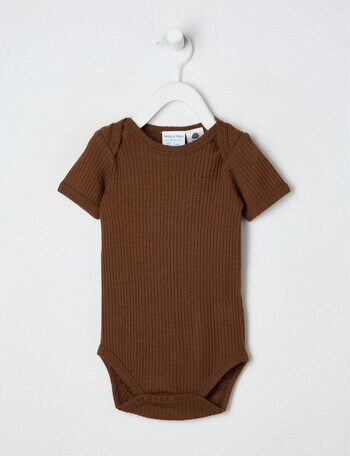 Milly & Milo Merino Short Sleeve Rib Bodysuit, Brown product photo