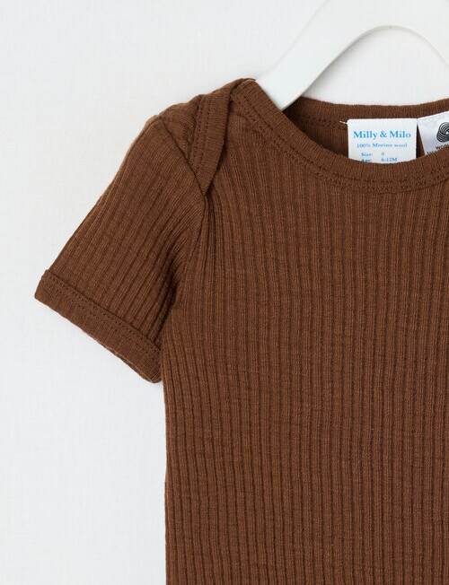 Milly & Milo Merino Short Sleeve Rib Bodysuit, Brown product photo View 02 L