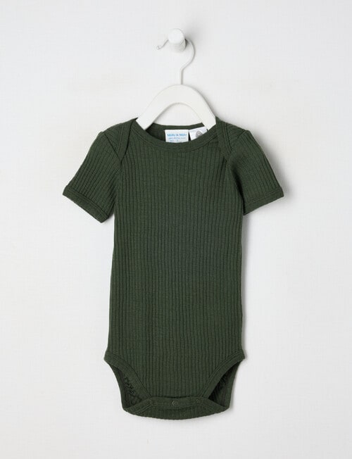 Milly & Milo Merino Short Sleeve Rib Bodysuit, Green product photo