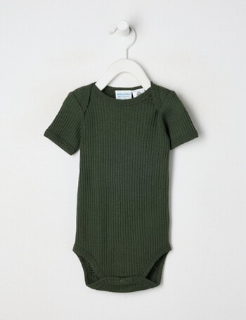 Milly & Milo Merino Short Sleeve Rib Bodysuit, Green product photo