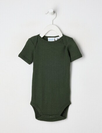 Milly & Milo Merino Short Sleeve Rib Bodysuit, Green product photo