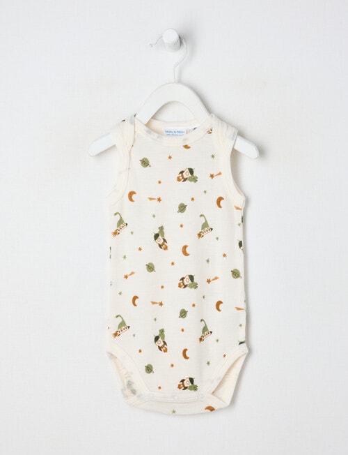 Milly & Milo Merino Sleeveless Space Dino Bodysuit, Cream product photo