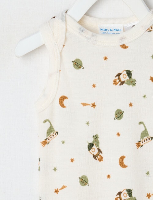 Milly & Milo Merino Sleeveless Space Dino Bodysuit, Cream product photo View 02 L