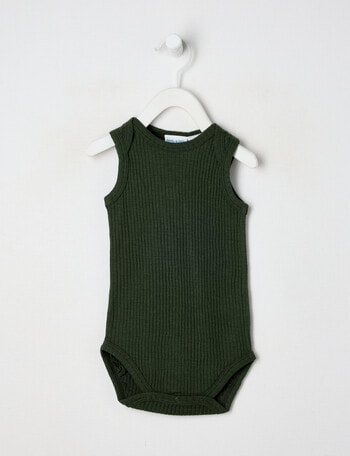 Milly & Milo Merino Sleeveless Rib Bodysuit, Green product photo
