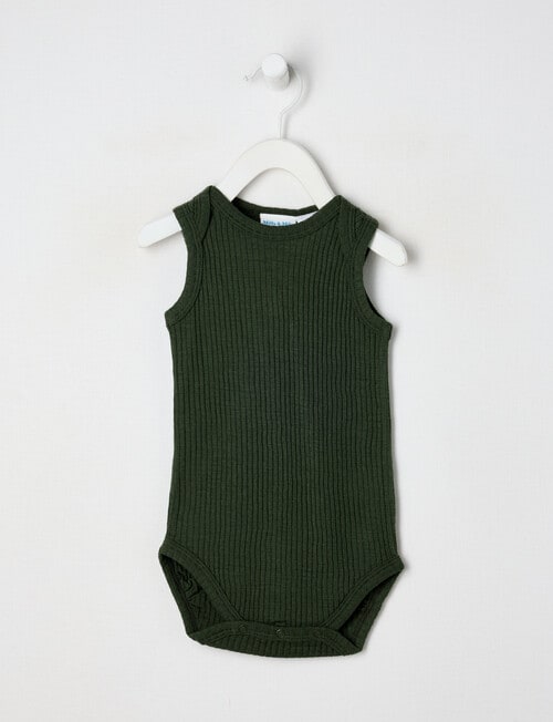 Milly & Milo Merino Sleeveless Rib Bodysuit, Green product photo