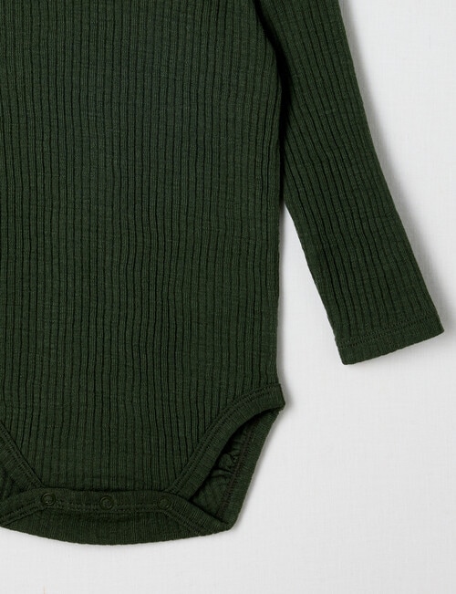 Milly & Milo Merino Long-Sleeve Rib Bodysuit, Green product photo View 02 L