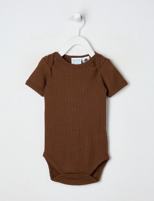 Milly & Milo Merino Short Sleeve Rib Bodysuit, Brown product photo
