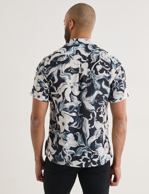 Laidlaw + Leeds Slub Hibiscus Short Sleeve Shirt, Black product photo View 02 L