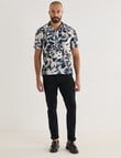 Laidlaw + Leeds Slub Hibiscus Short Sleeve Shirt, Black product photo View 03 S