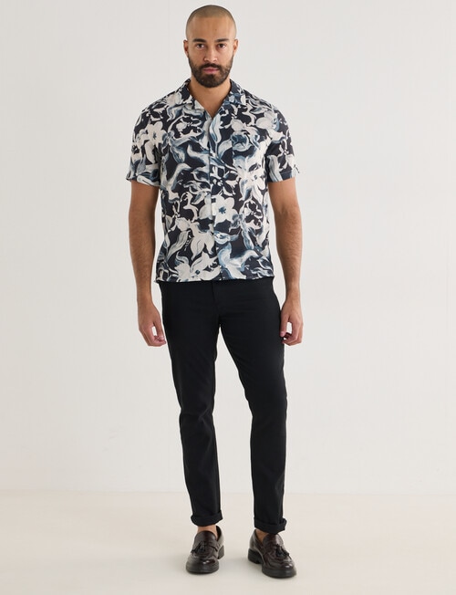 Laidlaw + Leeds Slub Hibiscus Short Sleeve Shirt, Black product photo View 03 L