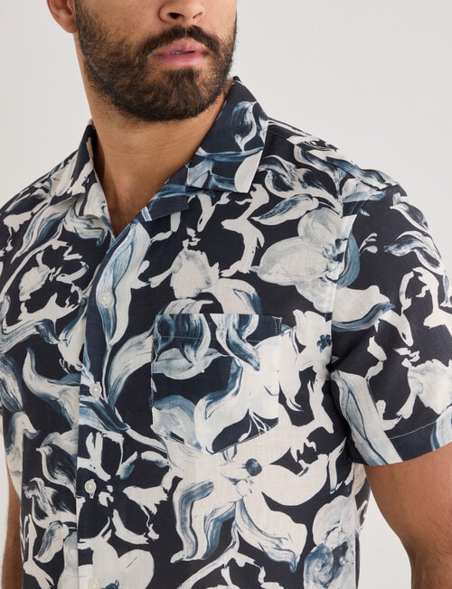 Laidlaw + Leeds Slub Hibiscus Short Sleeve Shirt, Black product photo View 04 L