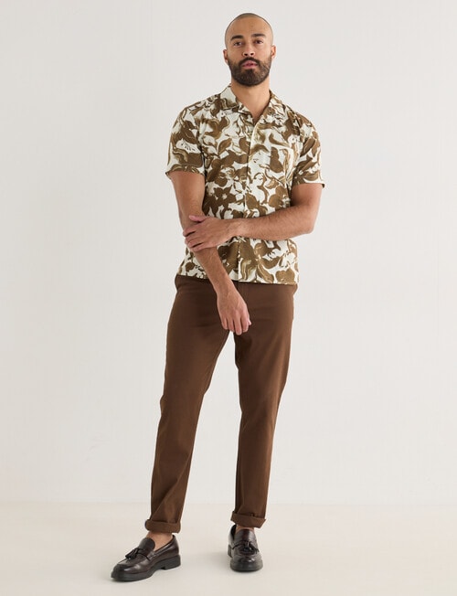 Laidlaw + Leeds Slub Hibiscus Short Sleeve Shirt, Brown product photo View 03 L
