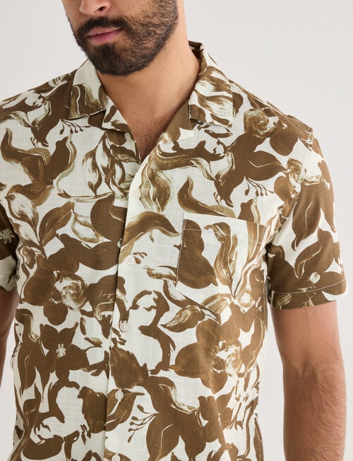 Laidlaw + Leeds Slub Hibiscus Short Sleeve Shirt, Brown product photo View 04 L