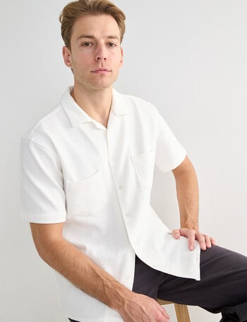Laidlaw + Leeds Self Textured Short Sleeve Shirt, White product photo