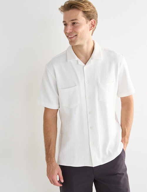 Laidlaw + Leeds Self Textured Short Sleeve Shirt, White product photo View 05 L