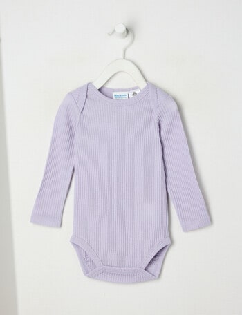 Milly & Milo Merino Long-Sleeve Rib Bodysuit, Lilac product photo
