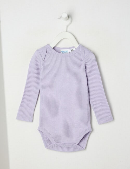 Milly & Milo Merino Long-Sleeve Rib Bodysuit, Lilac product photo