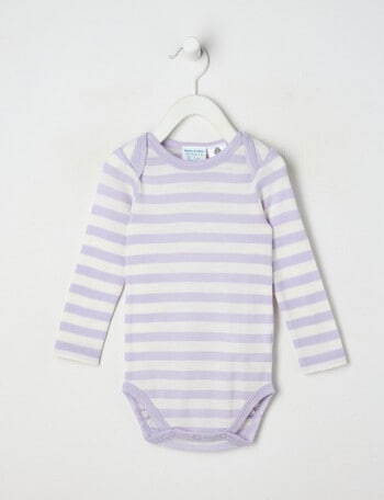 Milly & Milo Merino Long-Sleeve Striped Bodysuit, Lilac product photo
