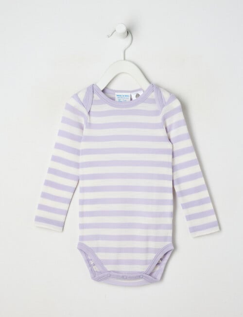 Milly & Milo Merino Long-Sleeve Striped Bodysuit, Lilac product photo
