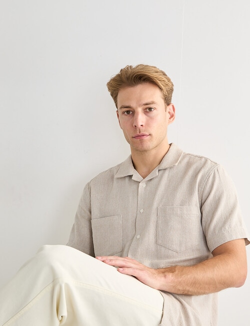 Laidlaw + Leeds Open Weave Short Sleeve Shirt, Tan product photo View 05 L