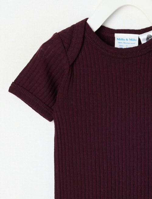 Milly & Milo Merino Short Sleeve Rib Bodysuit, Cherry product photo View 02 L