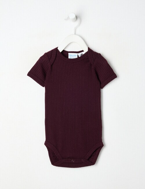 Milly & Milo Merino Short Sleeve Rib Bodysuit, Cherry product photo