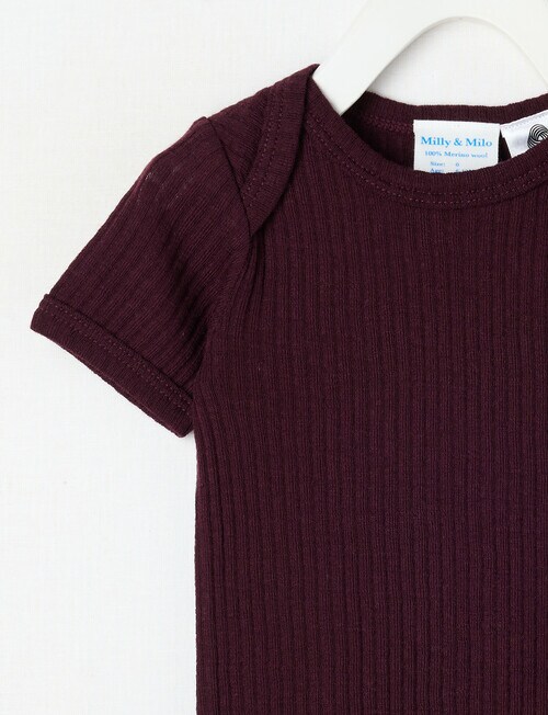 Milly & Milo Merino Short Sleeve Rib Bodysuit, Cherry product photo View 02 L
