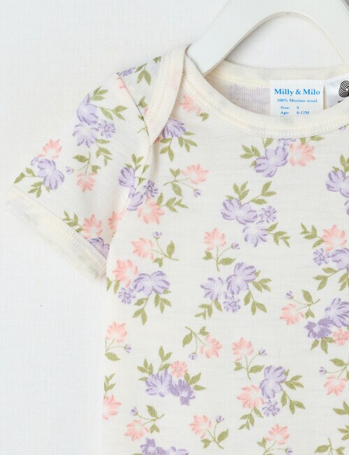 Milly & Milo Merino Short Sleeve Floral Bodysuit, Multi Coloured product photo View 02 L