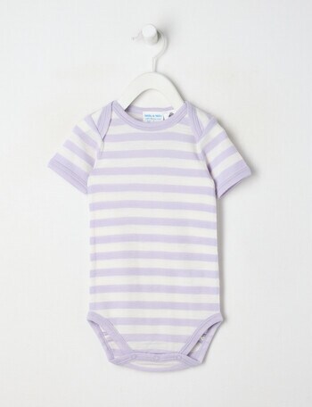 Milly & Milo Merino Short Sleeve Striped Bodysuit, Lilac product photo