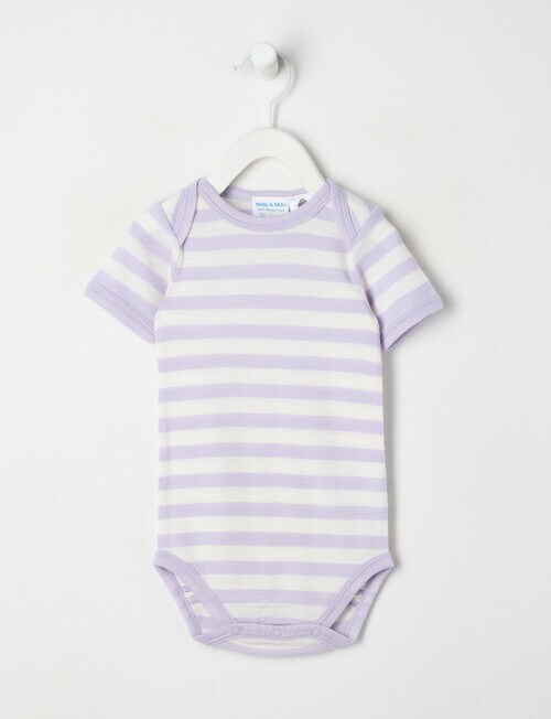 Milly & Milo Merino Short Sleeve Striped Bodysuit, Lilac product photo