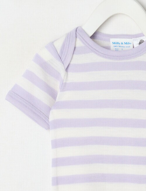 Milly & Milo Merino Short Sleeve Striped Bodysuit, Lilac product photo View 02 L