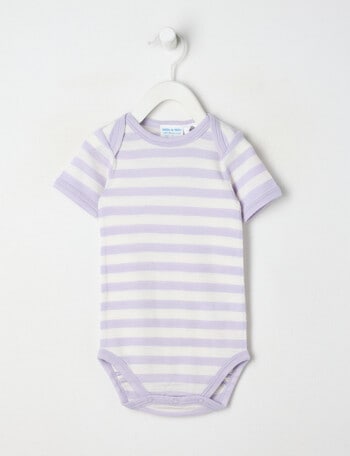 Milly & Milo Merino Short Sleeve Striped Bodysuit, Lilac product photo