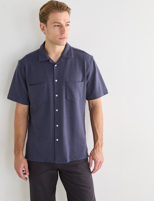 Laidlaw + Leeds Self Textured Short Sleeve Shirt, Slate product photo View 05 L