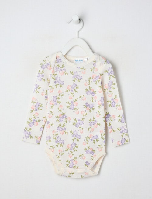 Milly & Milo Merino Long-Sleeve Floral Bodysuit, Cream product photo