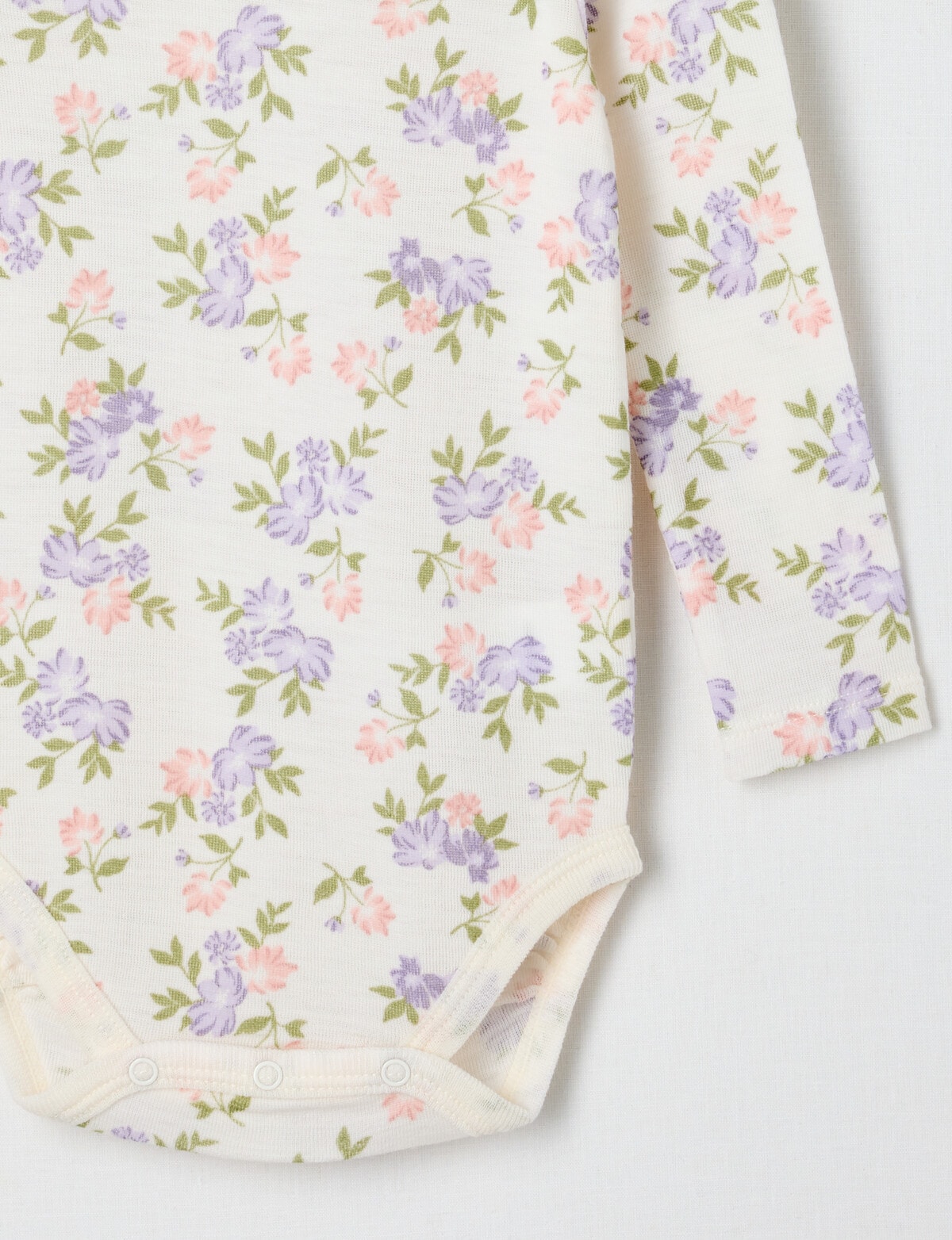 Milly & Milo Merino Long-Sleeve Floral Bodysuit, Cream