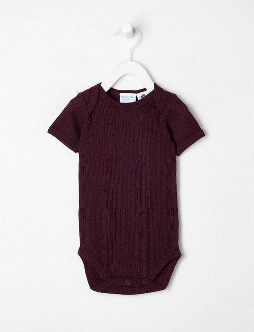 Milly & Milo Merino Short Sleeve Rib Bodysuit, Cherry product photo