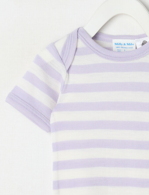 Milly & Milo Merino Short Sleeve Striped Bodysuit, Lilac product photo View 02 L