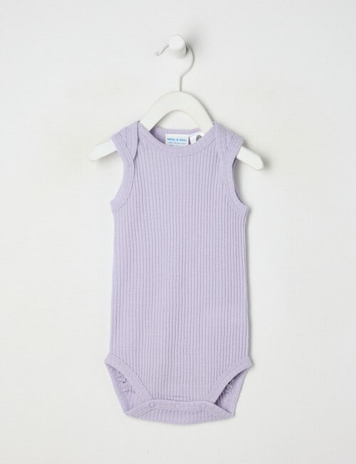 Milly & Milo Merino Short Sleeve Rib Bodysuit, Lilac product photo