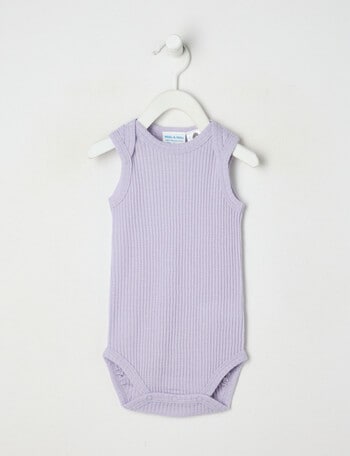 Milly & Milo Merino Short Sleeve Rib Bodysuit, Lilac product photo