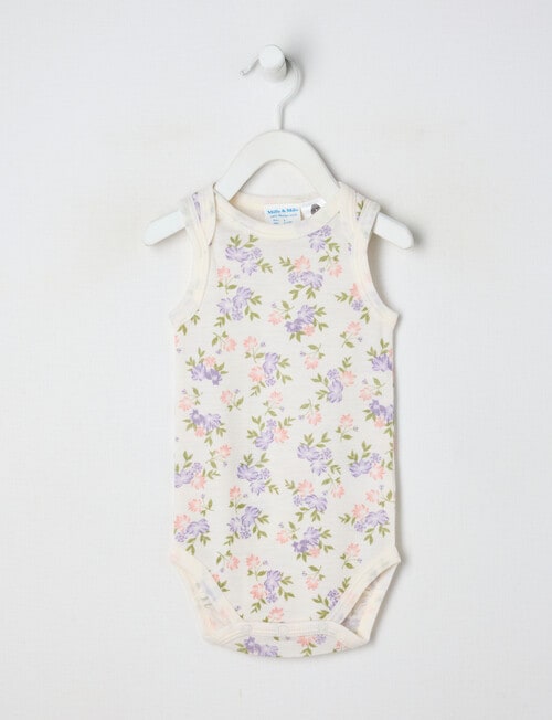 Milly & Milo Merino Sleeveless Floral Bodysuit, Cream product photo