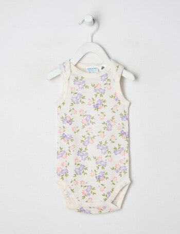 Milly & Milo Merino Sleeveless Floral Bodysuit, Cream product photo