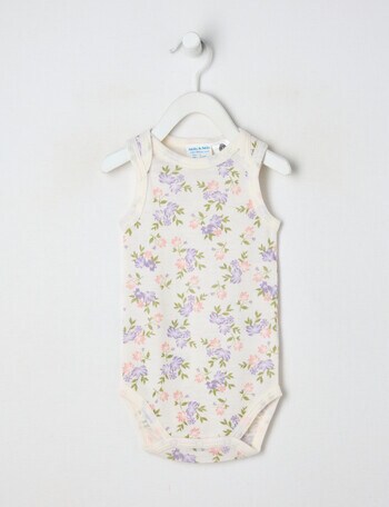 Milly & Milo Merino Sleeveless Floral Bodysuit, Cream product photo