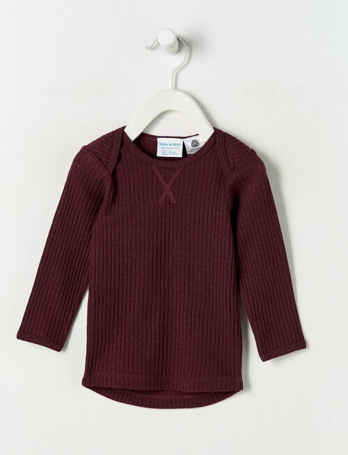 Milly & Milo Merino Rib Long-Sleeve Top, Cherry Lacquer product photo